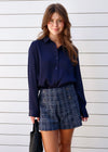 TWEED BUTTON SHORTS- NAVY