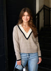 VARSITY V SWEATER- BEIGE