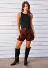BRYLEE SUEDE SHORTS- BROWN