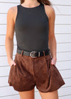 BRYLEE SUEDE SHORTS- BROWN