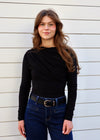 RUCHED LONG SLEEVE TOP- BLACK