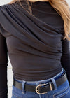 RUCHED LONG SLEEVE TOP- BLACK