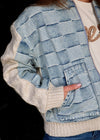 CHECKERED DENIM/SWEATER JACKET- DENIM