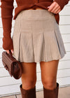 PLAID PLEATED MINI SKIRT- TAUPE