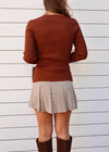 PLAID PLEATED MINI SKIRT- TAUPE