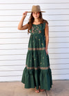 EMBROIDERED TIERED MAXI DRESS- HUNTER