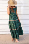 EMBROIDERED TIERED MAXI DRESS- HUNTER