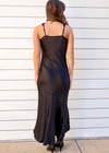 LACE TRIM SATIN DRESS- BLACK