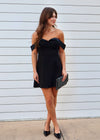 OFF SHOULDER SWEETHEART MINI DRESS- BLACK