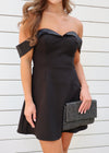 OFF SHOULDER SWEETHEART MINI DRESS- BLACK