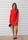 LONG SLEEVE MINI DRESS- RED