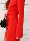 LONG SLEEVE MINI DRESS- RED