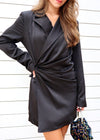 SATIN BLAZER DRESS- BLACK