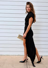 ONE SHOULDER SIDE TAIL MINI- BLACK