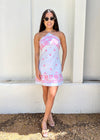 EMBROIDERED HALTER MINI DRESS- LT.BLUE