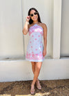 EMBROIDERED HALTER MINI DRESS- LT.BLUE