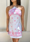 EMBROIDERED HALTER MINI DRESS- LT.BLUE