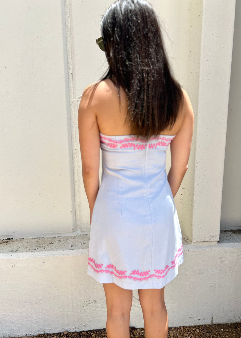 EMBROIDERED HALTER MINI DRESS- LT.BLUE