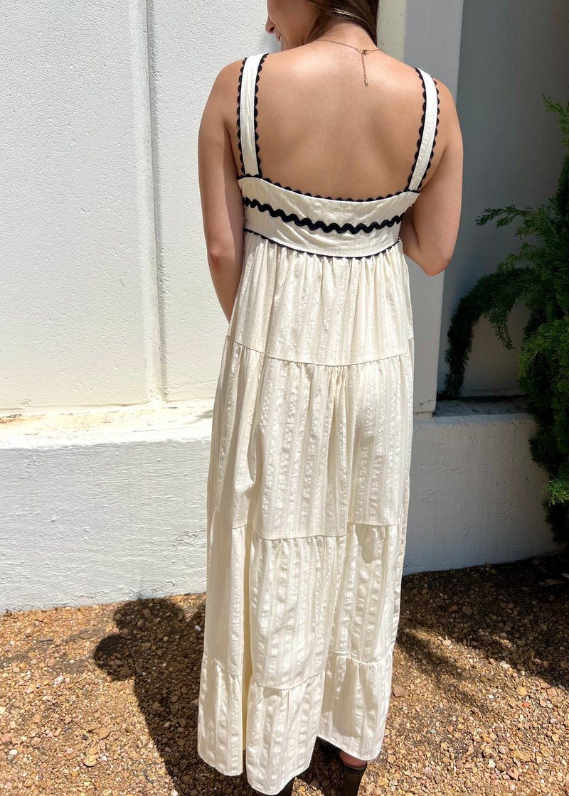 TRIMMED TIERED MAXI DRESS- CREAM