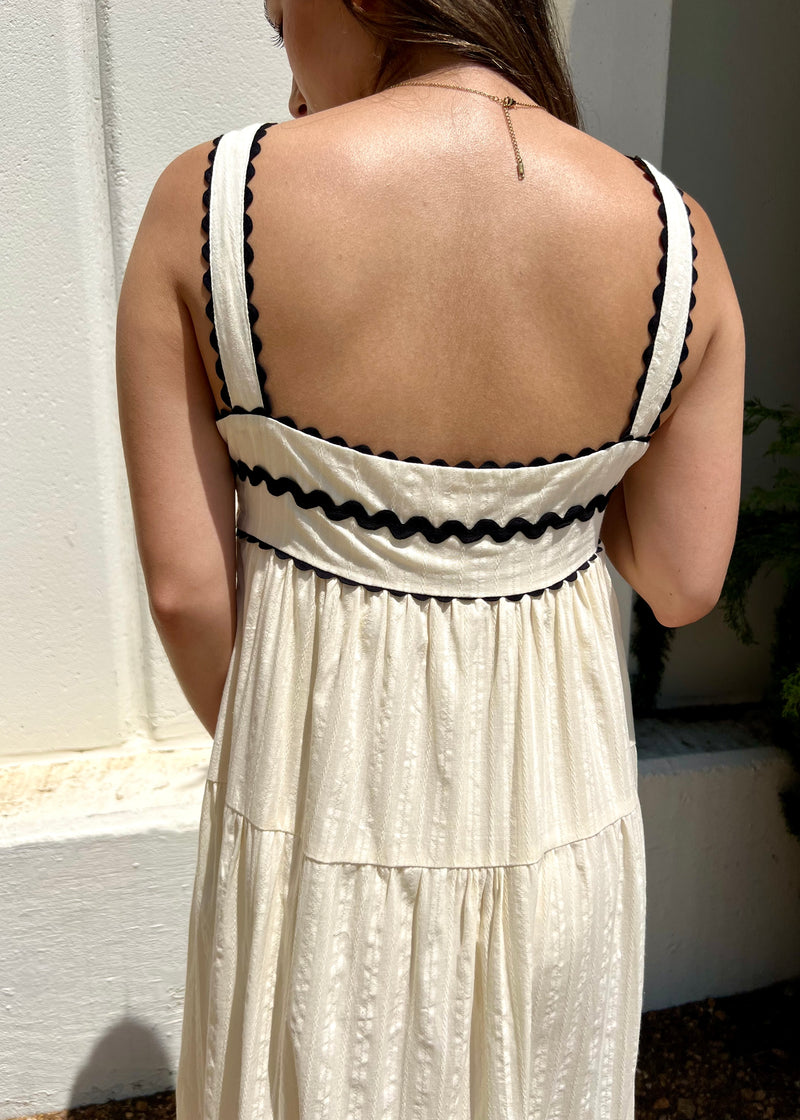 TRIMMED TIERED MAXI DRESS- CREAM