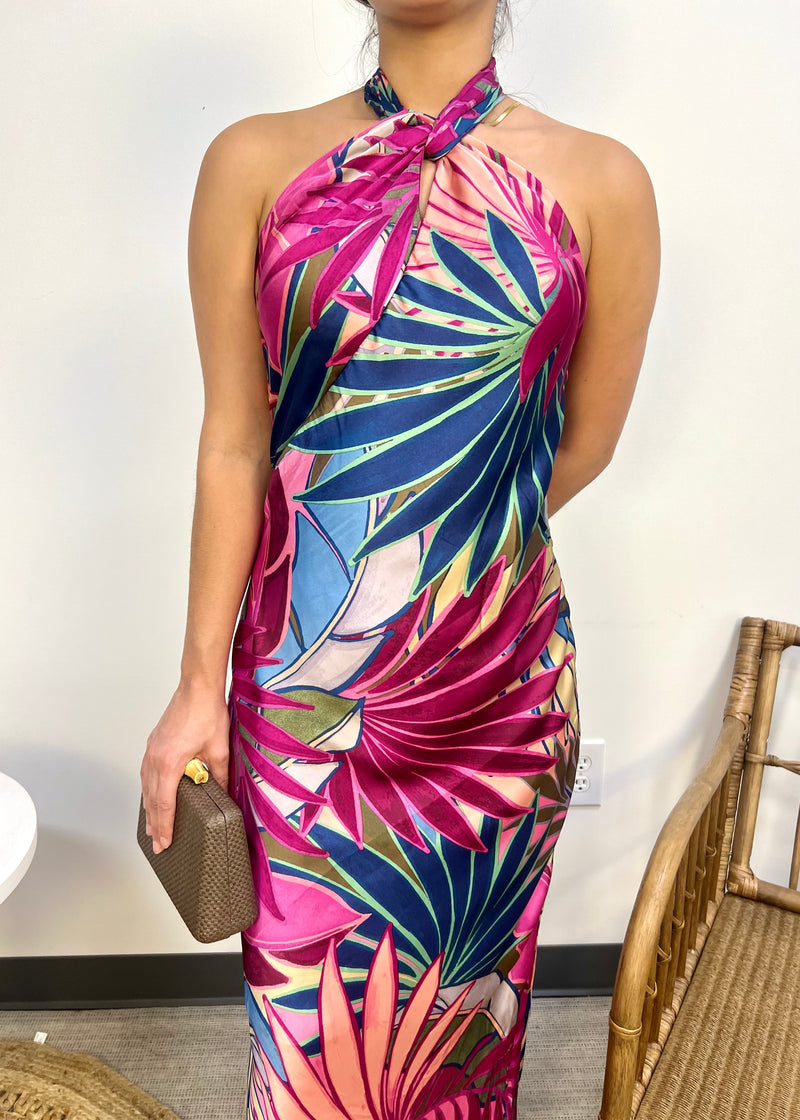 FINESSE TROPICAL MAXI DRESS- FUCHSIA