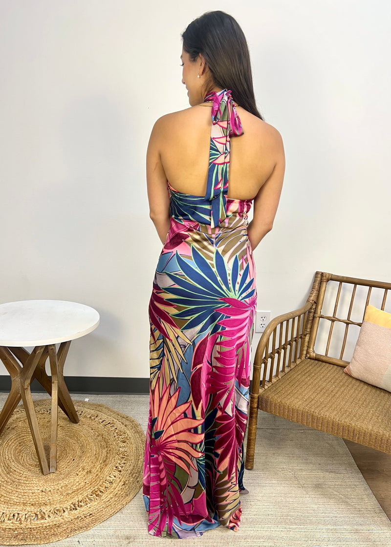 FINESSE TROPICAL MAXI DRESS- FUCHSIA
