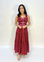 FLORAL TIERED BOW MIDI DRESS- BURGUNDY