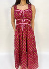 FLORAL TIERED BOW MIDI DRESS- BURGUNDY