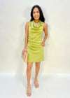 SATIN DRAPED MINI DRESS- LIGHT OLIVE