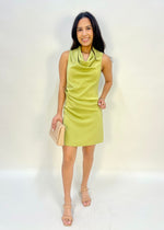 SATIN DRAPED MINI DRESS- LIGHT OLIVE