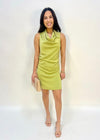 SATIN DRAPED MINI DRESS- LIGHT OLIVE