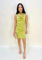 SATIN DRAPED MINI DRESS- LIGHT OLIVE