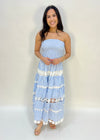EYELET TUBE STRIPED DRESS- LIGHT BLUE