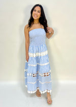 EYELET TUBE STRIPED DRESS- LIGHT BLUE