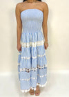 EYELET TUBE STRIPED DRESS- LIGHT BLUE