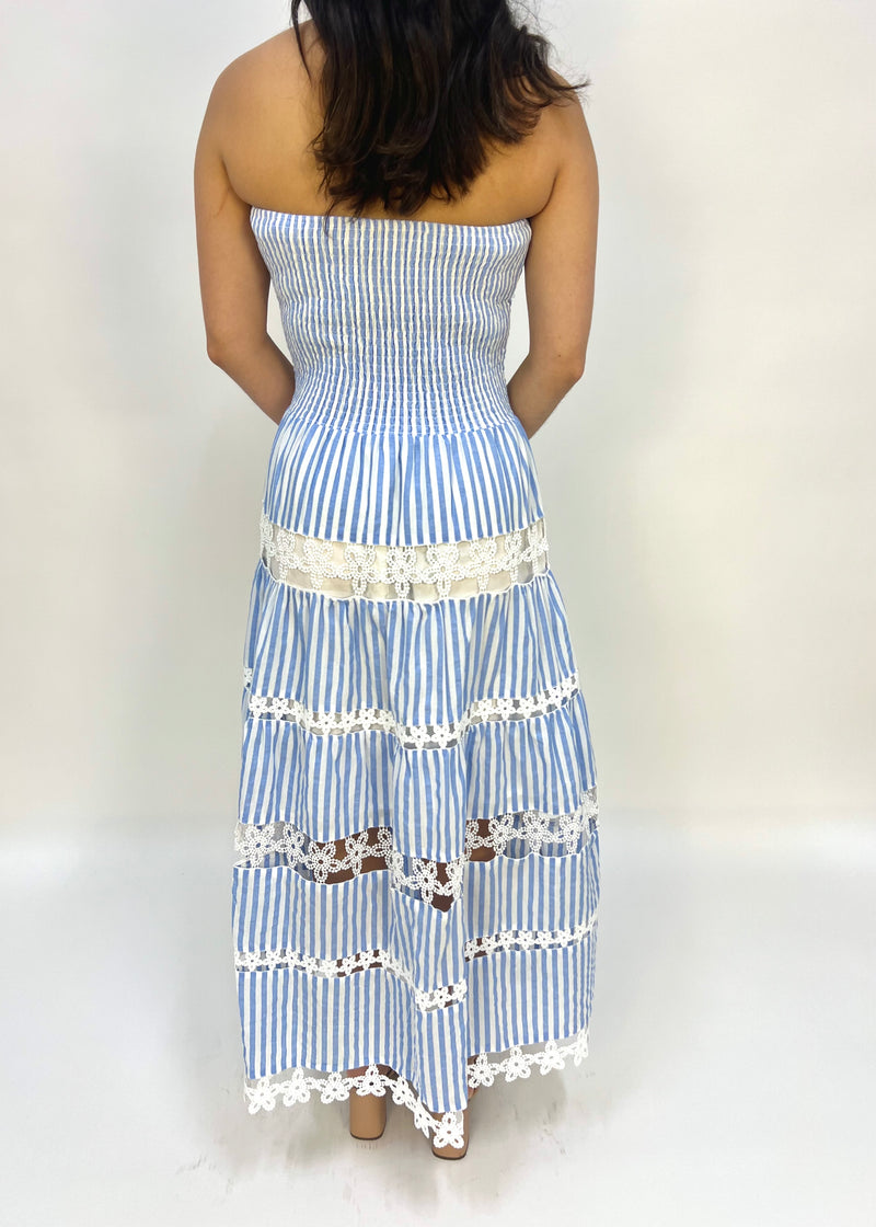 EYELET TUBE STRIPED DRESS- LIGHT BLUE