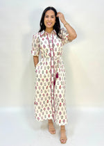 FLORAL PUFF SHOULDER MIDI SHIRT DRESS- CREAM