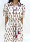 FLORAL PUFF SHOULDER MIDI SHIRT DRESS- CREAM