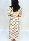 FLORAL PUFF SHOULDER MIDI SHIRT DRESS- CREAM