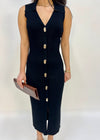 KNIT GOLD LOCK BUTTON DRESS- BLACK