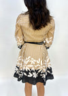 BORDER PRINT SHIRT DRESS- BEIGE/BLACK