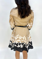 BORDER PRINT SHIRT DRESS- BEIGE/BLACK