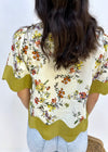 FLORAL SCALLOPED TOP- ECRU/LT GREEN
