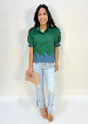 EMBROIDERED HEM TOP- GREEN