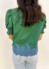 EMBROIDERED HEM TOP- GREEN