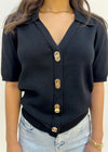 KNIT GOLD TWIST BUTTONS TOP- BLACK