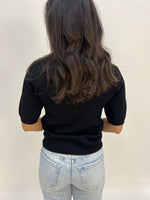 KNIT GOLD TWIST BUTTONS TOP- BLACK