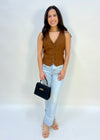 WASHED TWILL VEST- TOFFEE