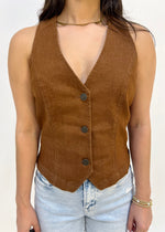 WASHED TWILL VEST- TOFFEE