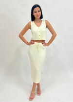 RIBBED KNIT MIDI SKIRT- CREAM